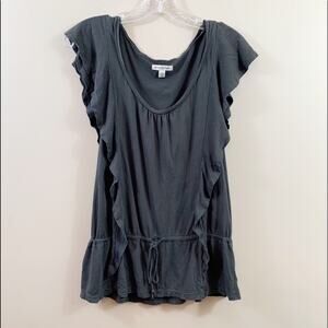 American Eagle Ruffle Drawstring Waist Gray Top
